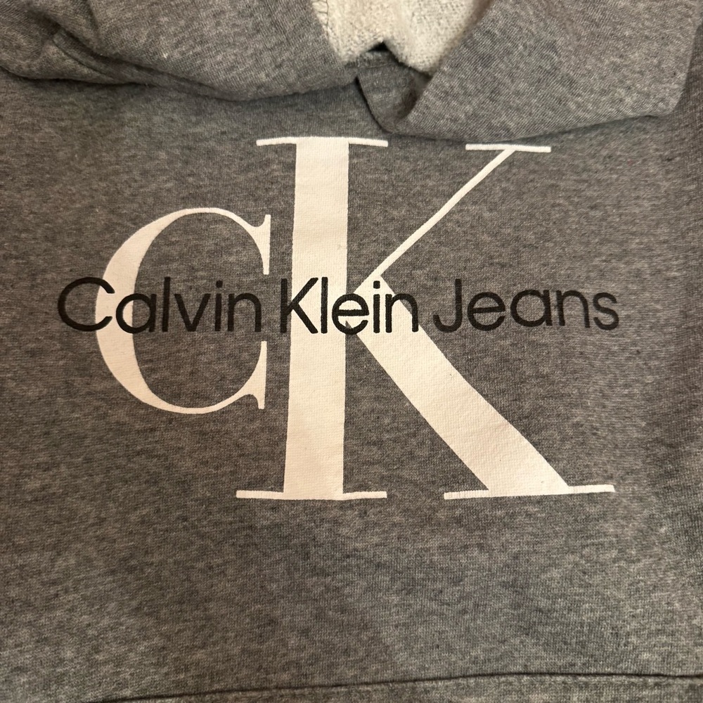 Calvin Klein Boys Large CK Logo Hoodie Gray Sweatshirt Size 14/16 - Picture 2 of 4